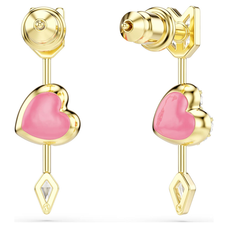 Idyllia drop earrings Mixed cuts, Heart with arrow, White, Gold-tone plated